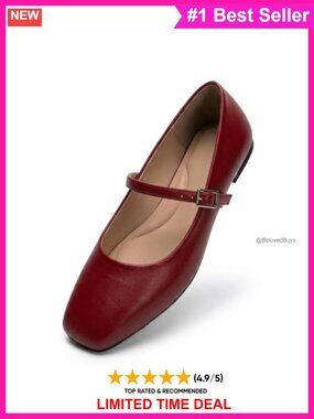 Mary Jane Flats Square Toe PU Leather Comfort Office Shoes